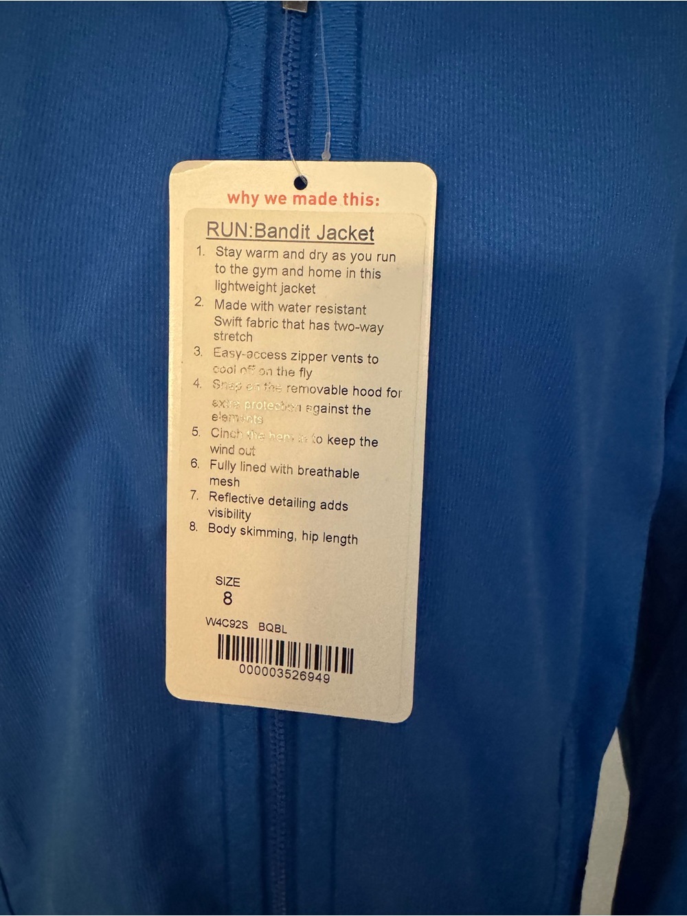 NWT Lululemon RUN:Bandit Jacket Blue Size 8 Running Athletic Lightweight - Picture 4 of 13